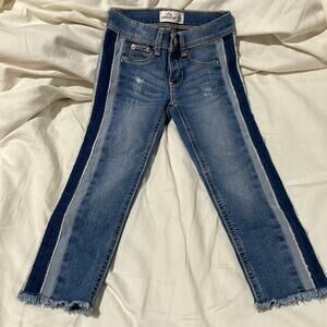 Jordache 5 stretch jeans frayed ankle mixed jean blues leg stripe on side nwot